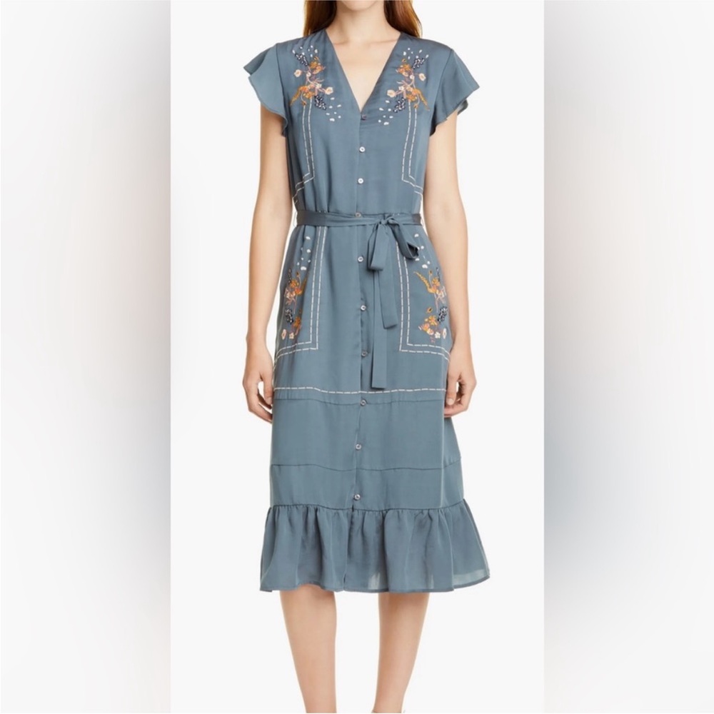 Embroidered Blue Midi Dress